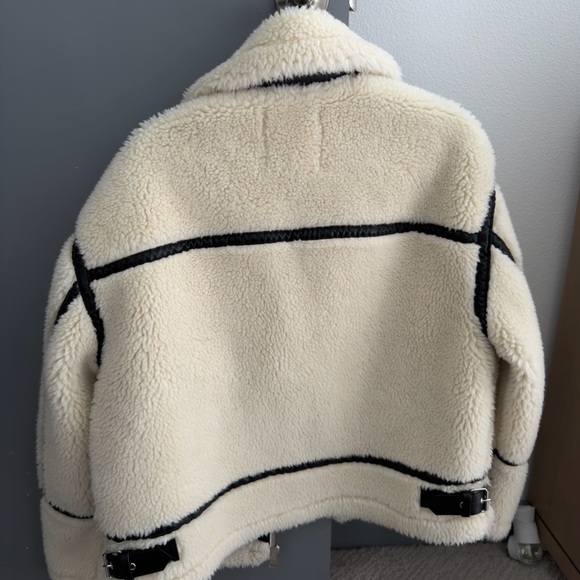 Zara Women's Cream Teddy Jacket with Black Accents - Picture 2 of 3